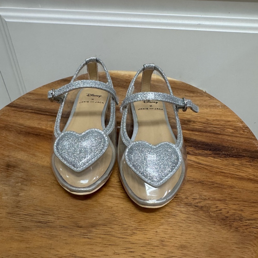 Janie and Jack Disney Silver Glitter Heart Dress Shoes